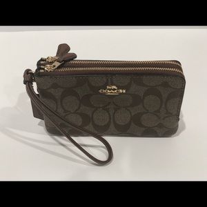 Coach Double Corner Zip Wristlet in Signature PVC